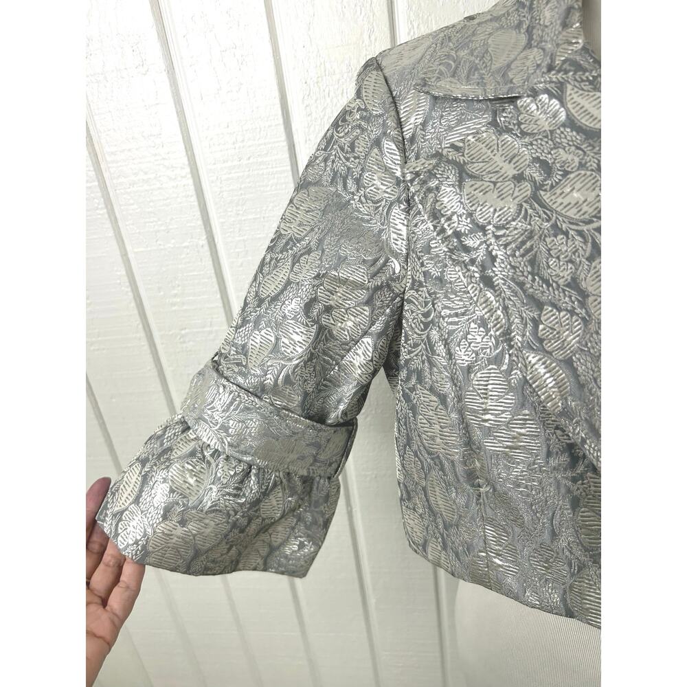 Badgley Mischka Metallic Floral Brocade Cropped Jacket Bell Sleeve Evening - Picture 2 of 7